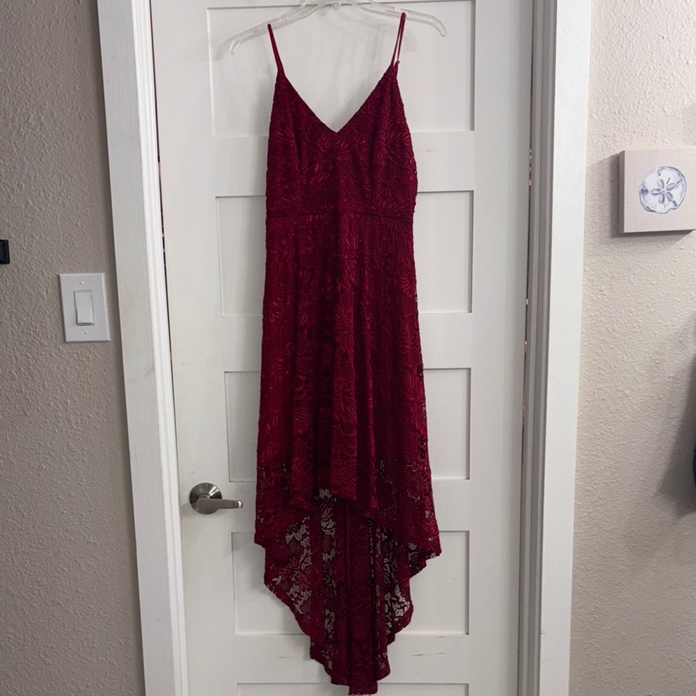 Elegant High/Low Red Lace Dress
